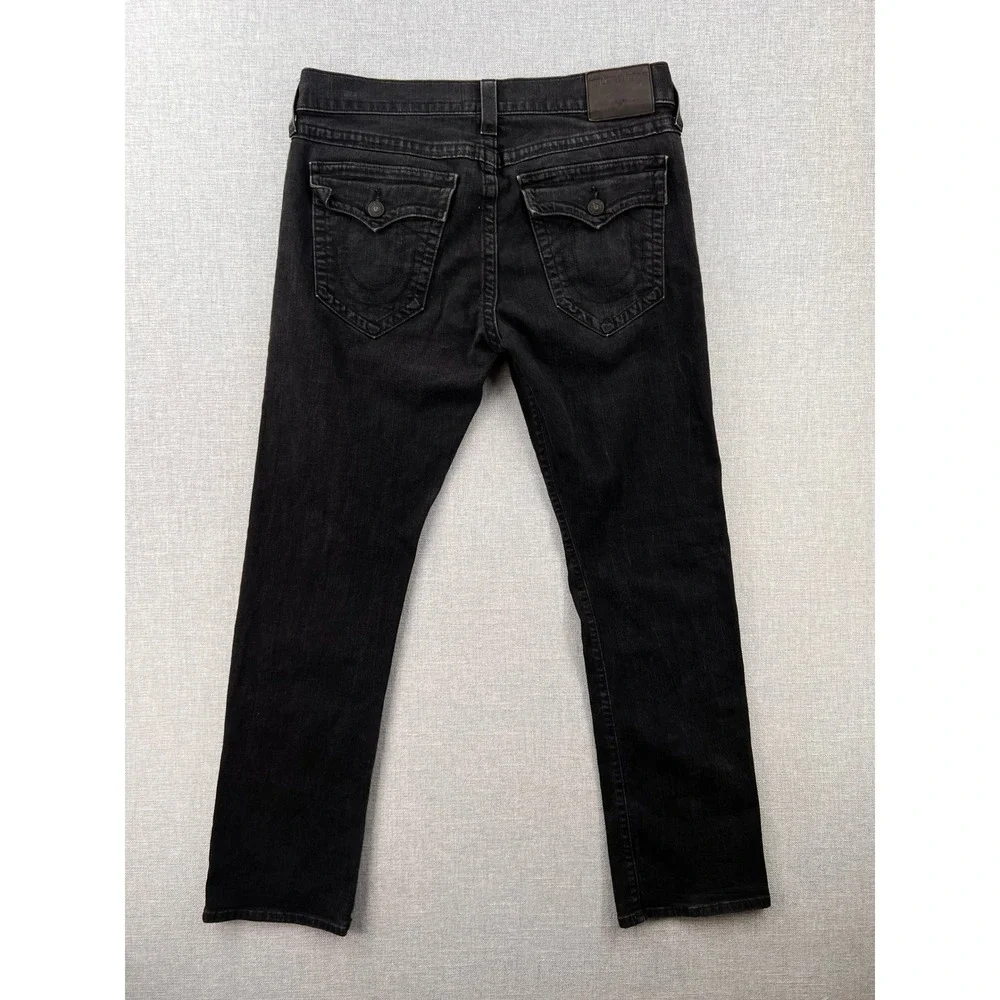 True Religion Ricky Relaxed Straight Jeans Mens 36x31 Black USA Made Denim Flaps